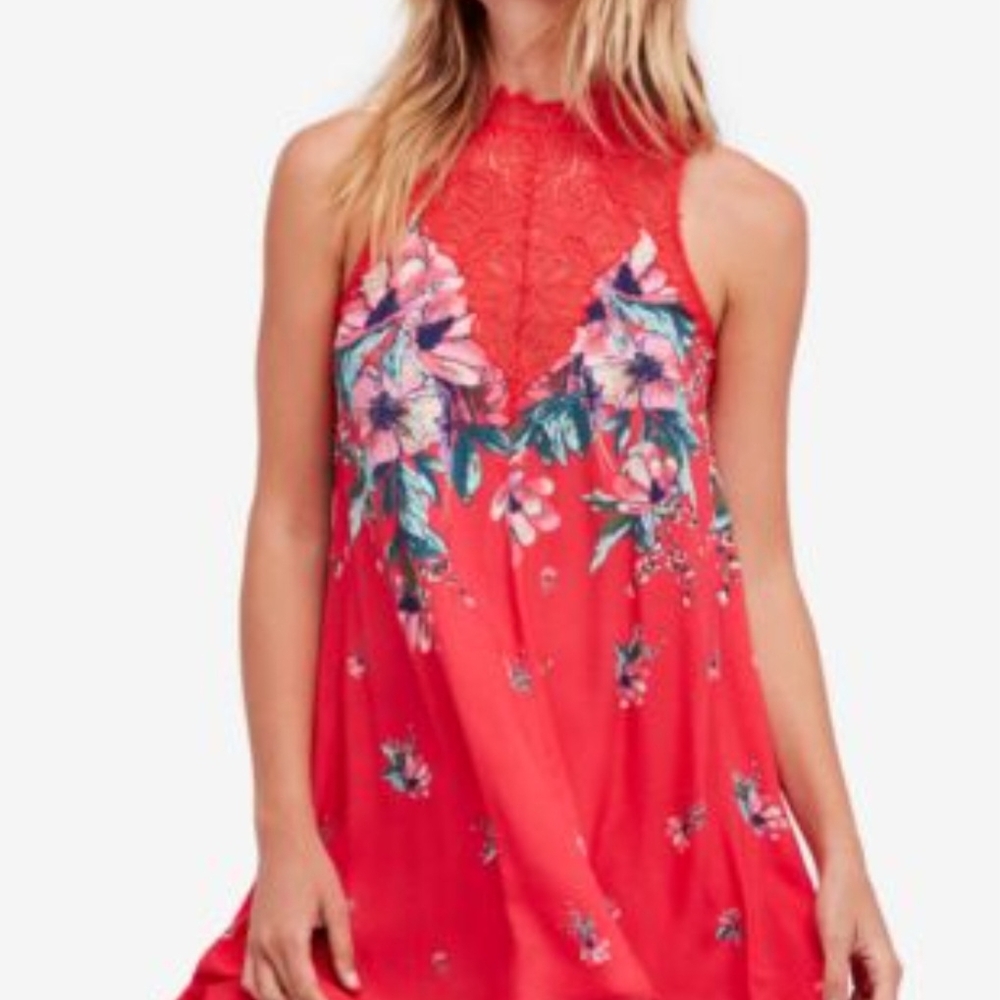 Floral Red Halter Dress